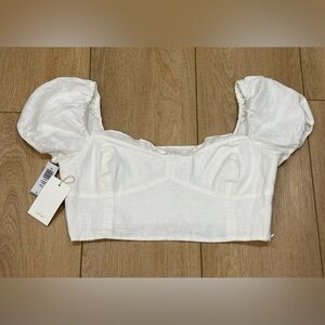 Wilfred Linen Puff Sleeve Crop Top White Smocked NWT Size L Cottagecore